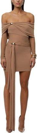 JLUXLABEL Glow State Drape Dress in Beige at Nordstrom, Size X-Small