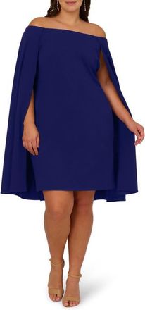 Adrianna Papell Off the Shoulder Stretch Crepe Cape Dress in Dark Blue Violet at Nordstrom, Size 16W