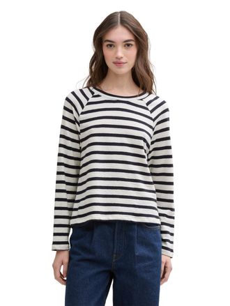 Tom Tailor Denim Langarmshirt TOM TAILOR DENIM, Damen, Gr. XXL (44), blau (wei&szlig;, navy), Jersey, Obermaterial: 100% Baumwolle, gestreift, l&auml;ssig geschnitten h&uuml;ftlang, R