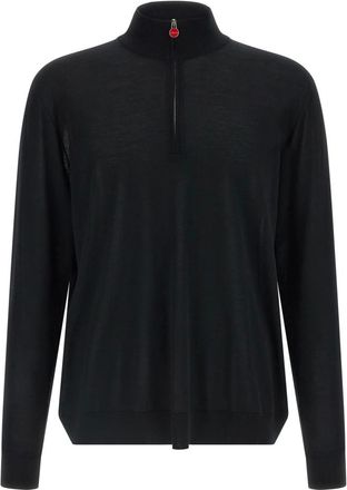 Kiton Half-zip trui met opstaande kraag - Heren - Truien - Zwart - Maat: 2XL Wol