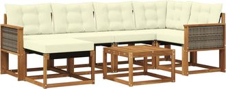 vidaXL Conjunto De Sof&aacute;s De Exterior 7 Uds. Natural Y Crema Vidaxl