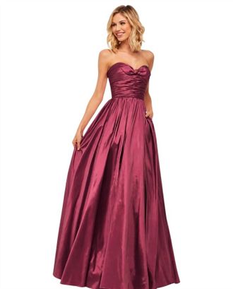 Sherri Hill Taffeta Strapless Ball Gown In Berry