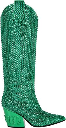 Philipp Plein Cow Boy Laarzen Middenhoge Hakken Hoge Kristal - Dames - Cowboylaarzen - Groen - 39 EU - Leer - Schoenen