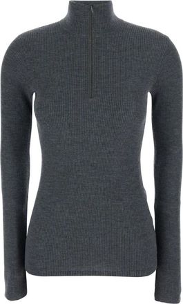 Brunello Cucinelli Wool Cashmere Zip Pull - Dames - Coltruien - Grijs - S - Wol - Truien & Vesten