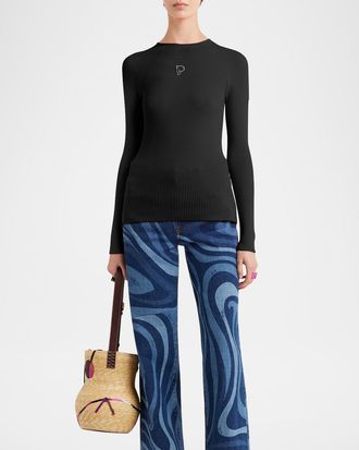 Pucci Fine Wool-Lycra Vanise Rib Long-Sleeve Top