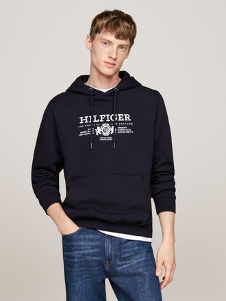 Tommy Hilfiger Hoodie TOMMY HILFIGER HILFIGER CREST EMRBO HOODY, Herren, Gr. M, blau (desert sky), Sweatware, Obermaterial: 100% Baumwolle, Rippb&uuml;ndchen, Sweatshirts