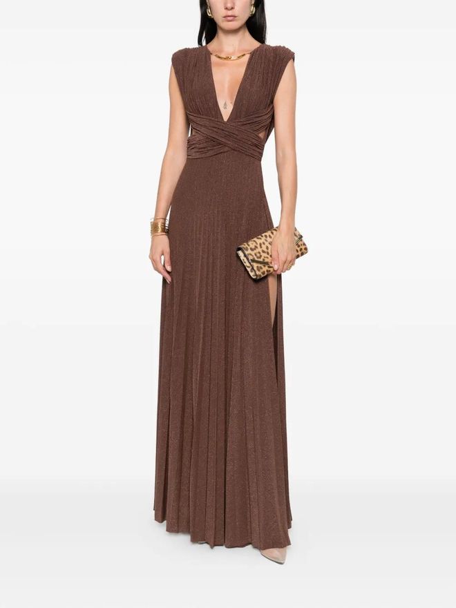 Elisabetta Franchi pleated cross-detail dress - Brown from 606.00 - on  Stylight