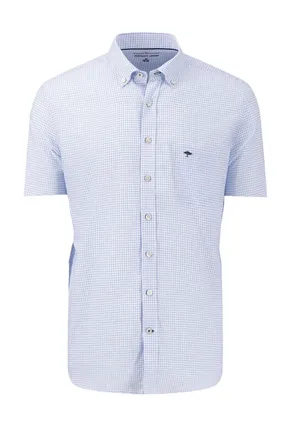 Fynch-Hatton Fynch-Hatton Mens SHORT SLEEVED OXFORD SHIRT BLUE CHECK Cotton - Size X-Large