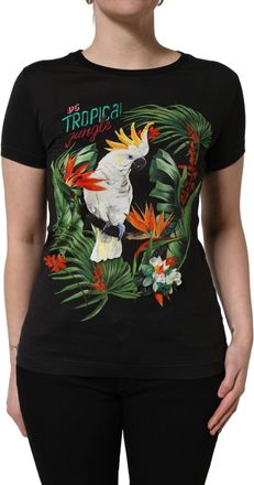 Dolce & Gabbana Womens Black Tropical Print Cotton Round Neck T-Shirt