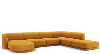 BLOOMINGLOFT Grosses Design Panorama U-Sofa Miley - mit Samtbezug Senfgelb