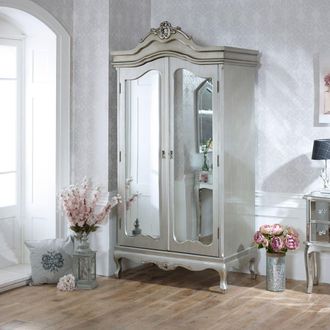 Melody Maison Mirrored Double Wardrobe - Tiffany Range in Silver