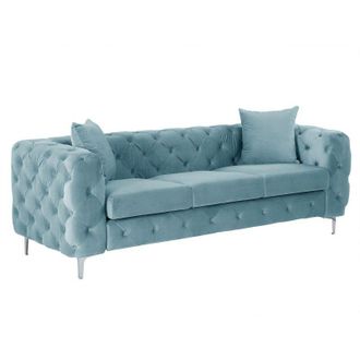 Vente-Unique Vente-unique - Divano 3 posti Chesterfield in velluto azzurro pastello - edwina