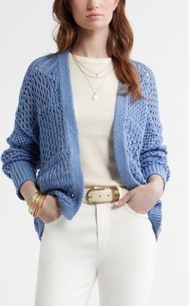 Treasure & Bond Openwork Slouchy Cotton Cardigan in Blue Beyond at Nordstrom, Size Xx-Small