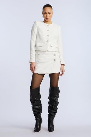 BCBGeneration Tweed Chasseur Jacket in White at Nordstrom, Size 14