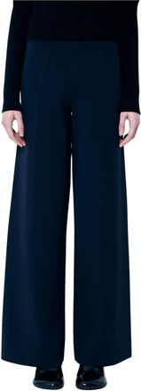 Max Mara Broeken, Dames, Blauw, M, Crepe Gebreide Wijde Broek