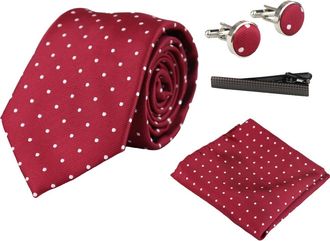 PAUL ANDREW Polka Dot Tie Pocket Square Cufflinks Clip Set