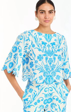 Mestiza New York Charlize Scallop Boat Neck Top In Cerulean Oasis