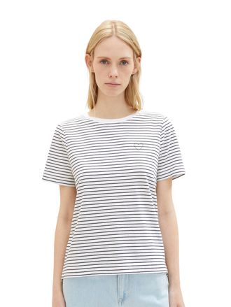 Tom Tailor Rundhalsshirt TOM TAILOR, Damen, Gr. XS (34), schwarz-weiss (sanftes wei&szlig; navy thin stripe), Obermaterial: 100% Baumwolle, gestreift, regular fit tail