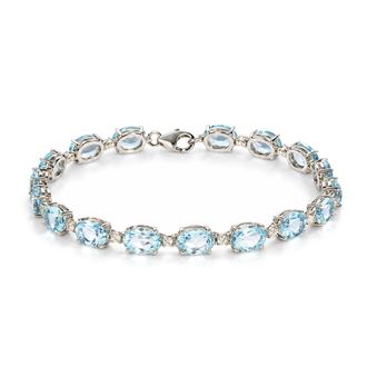 House of Brilliance Sterling Silver Oval Gemstone and Natural Diamond Accent Tennis Bracelet
