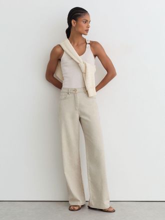 Reiss Cream Wide-leg Jeans With Hemp, 32R