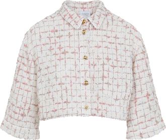 Giambattista Valli Ivory Rose Cropped Silk Shirt-Donna