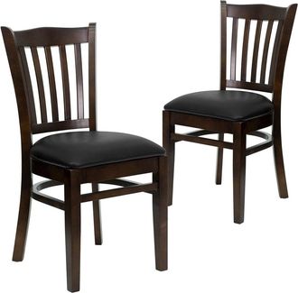 Flash Furniture 2 Pk. Walnut Finished Vertical Slat Back Wooden Chair - Black Vinyl Seat