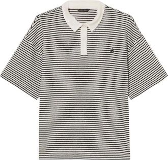 Brooks Brothers Gestreepte Linnen-Katoen Jersey Polo met Logo - Dames - Polos - Veelkleurig - L - Katoen - Tops