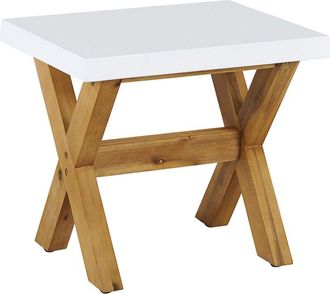 Beliani Taburete De Cemento Reforzado Blanco Madera Clara 45 Cm Acacia Reposapi&eacute;s Olbia