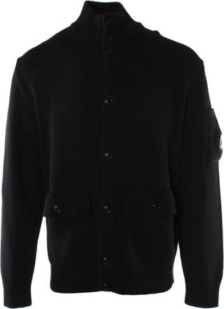C.P. Company Compact Cotton Full Button Lens Knit - Heren - Vesten - Blauw - S - Katoen - Truien & Vesten