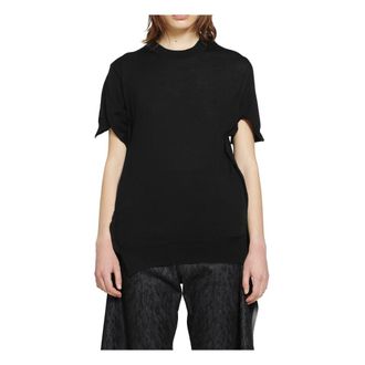 Junya Watanabe Round-neck Knitwear, female, Black, Size: M Short-Sleeve Wool Sweater