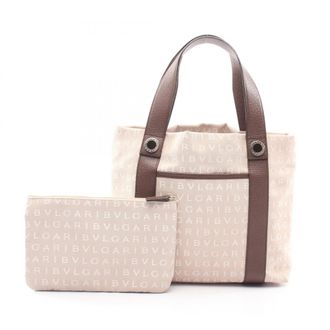Bulgari Beige Brown Canvas Leather Handbag Tote Bag (Pre-Owned)