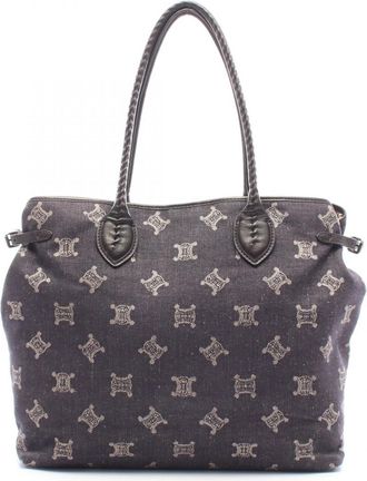 Celine Brown Gray Denim Leather Handbag Tote Bag (Pre-Owned)