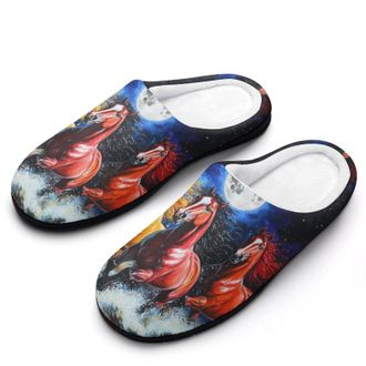 Generic Galloping-Horse Full Moon Womens Slippers Warm House Slippers Indoor House Shoes with Anti-Skid Rubber Sole