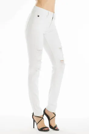 Kancan High Rise Distressed Skinny Jeans In White