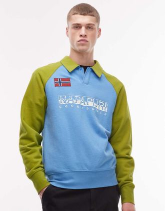 Napapijri Polo a maniche lunghe blu e verde con logo