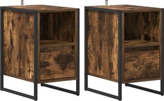 vidaXL Mesa De Noche Con Caj&oacute;n 2 Pcs Roble Humo 39,5 X 30 X 50 Cm Vidaxl