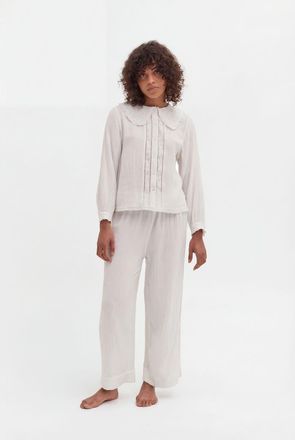 Desmond & Dempsey Fancy Collar & Pocket Trouser Pajama Set in White at Nordstrom, Size X-Small Uk