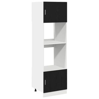 Berkfield Home Microwave Cabinet Black Oak 60x57x207 cm Engineered Wood | Size: 60 x 57 x 207 cm