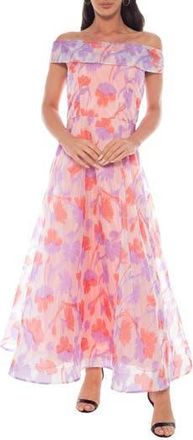 OLEG CASSINI Floral Organza Off-the-Shoulder Gown in Blush Multi at Nordstrom Rack, Size X-Large