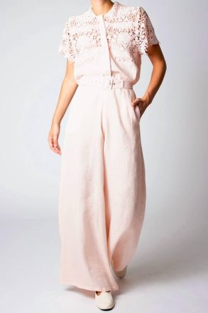 Miguelina Pauline Linen And Lace Top In Tea Rose