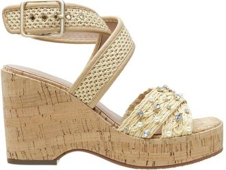 Linea Paolo LINEA Paolo Varena-L Raffia & Leather Wedge Sandal