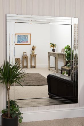 MirrorOutlet Oakley All Glass Triple Edge Bevelled Large Wall Mirror 144 x 116 CM in Silver | Size: 1 Pack