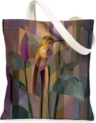 Generic Hummingbird Canvas Tote Bags, Colorful Floral Pattern Reusable Grocery Bags, Spring Modern Lightweight Washable Shoulder St, Multicolor, 13x15 Inch