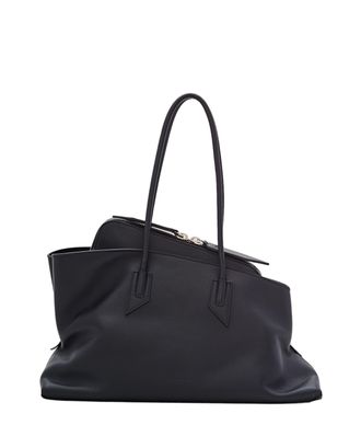The Attico Sleek Leather Shoulder Bag with Tubular Handles and Interior Zip Pocket