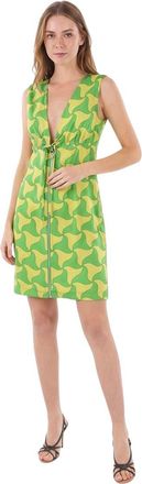 Bottega Veneta Green Printed V Neck Mini Dress