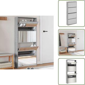 vidaXL Scarpiera da soggiorno - vidaXL Scarpiera con Specchio a 4 Livelli Grigio Sonoma 63x17x134 cm - Scarpiera da camera da letto