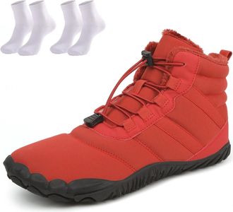 Generic Waterproof Snow Boots for Women | Non-Slip Fur Lined Mid Calf Sneakers | Lightweight Ankle Booties for Cold Weather Hiking(Red,12.5 Women/11.5 Men)