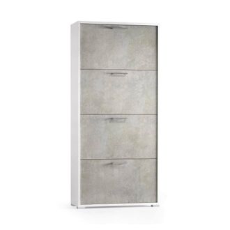 Dmora Zapatero Dmarcat, Mueble De Entrada Polivalente Con 4 Puertas Abatibles, Zapatero De Doble Profundidad, 100% Made In Italy, 67x28h147 Cm, Blanco Y Cem