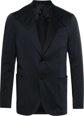 Lardini Marineblauwe stretch-katoenen single-breasted blazer - Heren - Blazers - Blauw - 2XL - Katoen - Jassen
