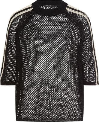 Marc Aurel Mesh Gebreide Trui met Streepaccent - Dames - Ronde hals truien - Zwart - XS - Katoen - Truien & Vesten